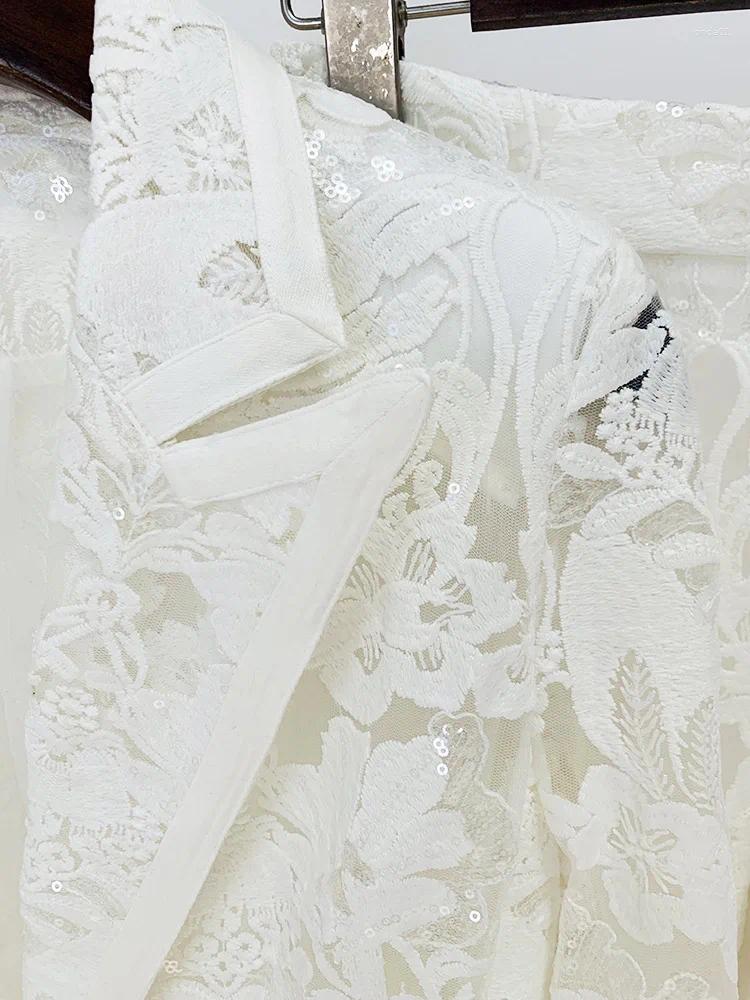 Womens Two Piece Pants Handmade Mesh Embroidered Sequin Set White Designer Suit Coat And Pieces Blazer Punk AAA Discount for in-store purchases