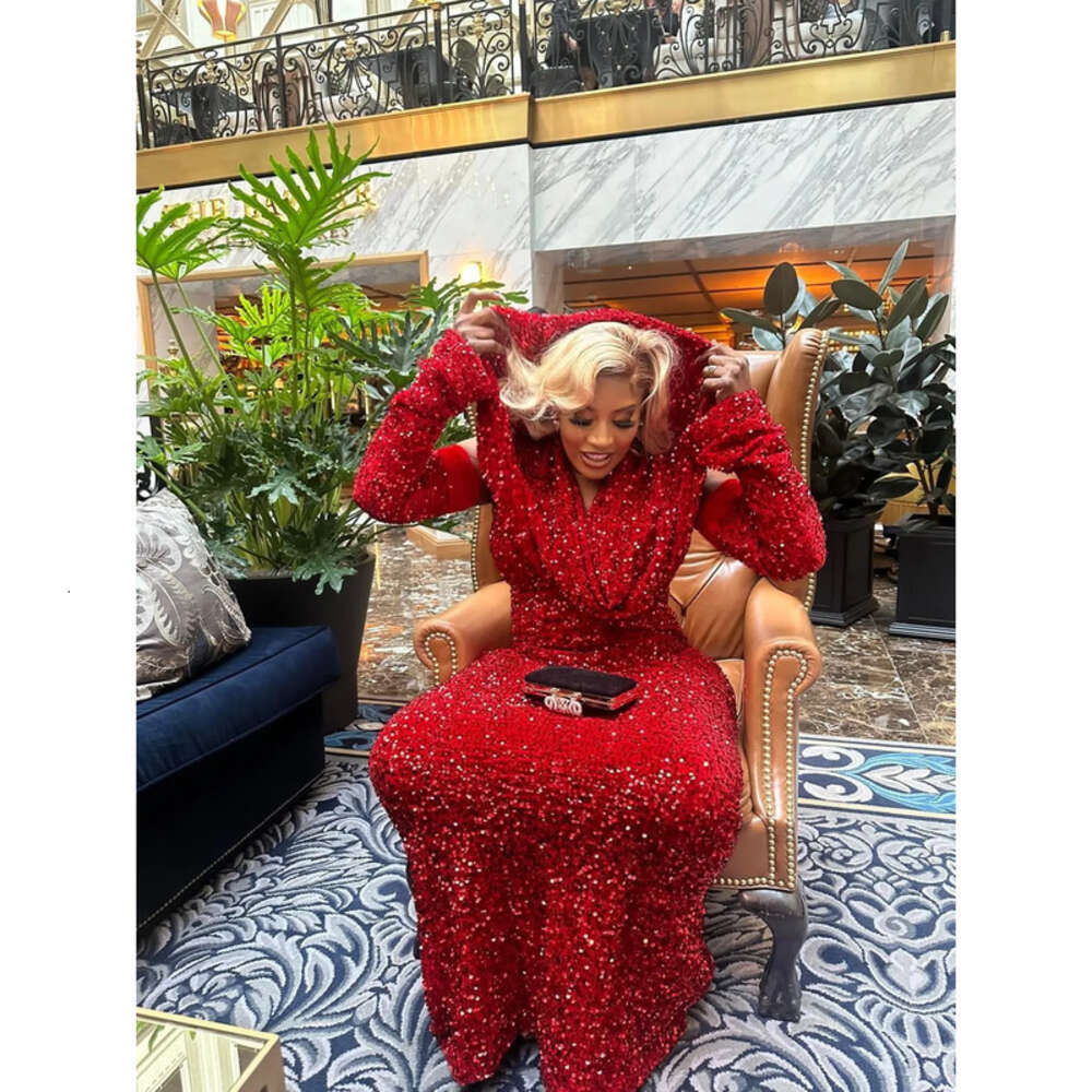 Arabic Aso Ebi Oct Sheath Red Prom Dress Sequined Lace Evening Formal Party Second Reception Birthday Engagement Gowns Dresses Robe De Soiree