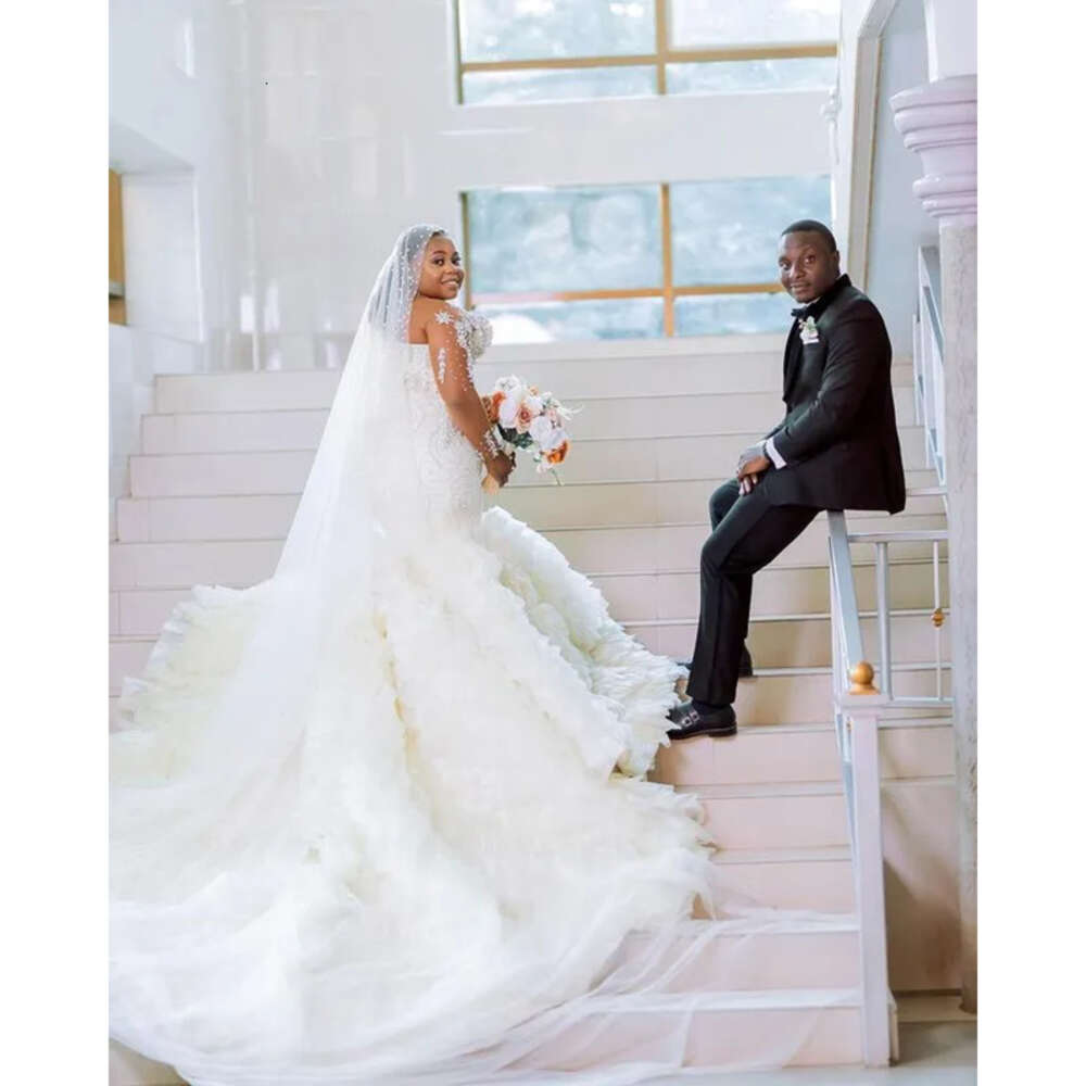 Aso Oct Ebi Arabic Plus Size Ivory Mermaid Wedding Beaded Sequined Lace Bridal Gowns Dress ZJ 6660306