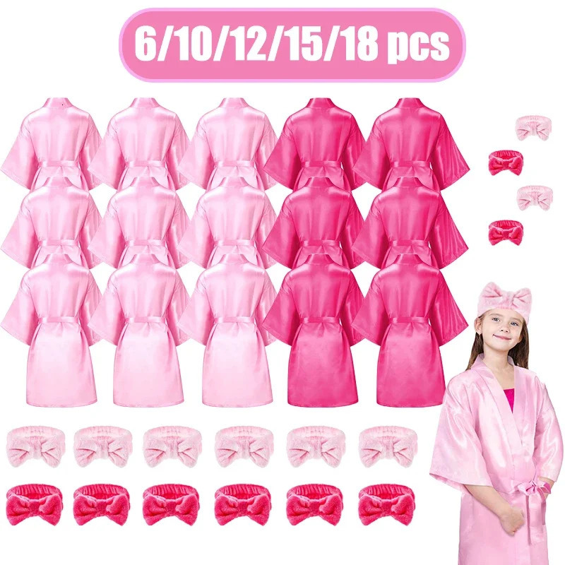 6-18Pcs Spa Party Robes for Girls Kids Birthday Kimono Satin Robe Slumber Party Sleepover Pajamas Party Gowns Pink Party Favors 240323