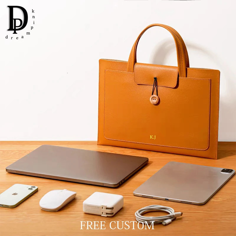 Custom Initials Envelope Laptop Bag Business Leather Student Tablet Computer Portable Waterproof Official Briefcase Handbag 240320