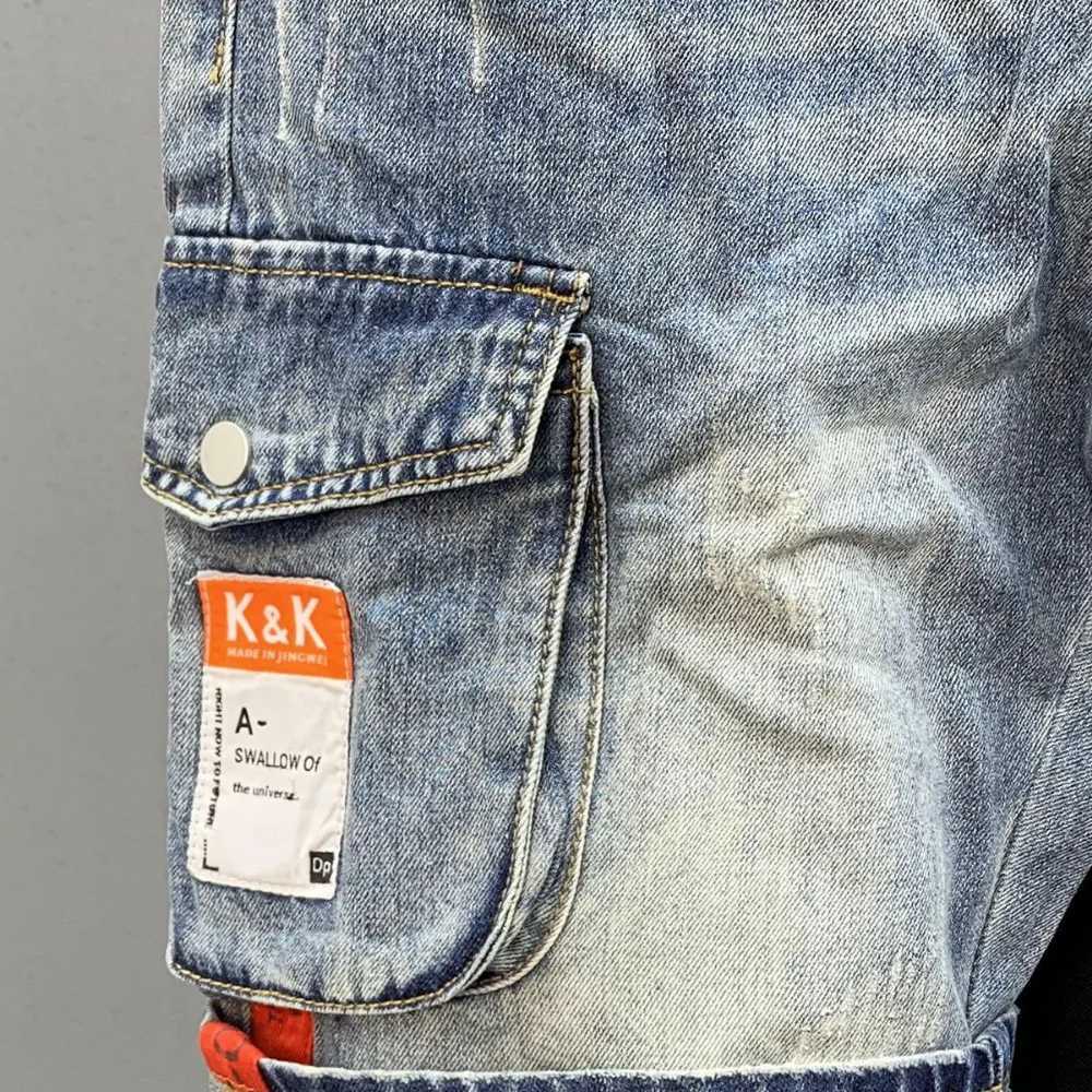 Men's Jeans Summer Mens Fashion Pocket Bag Jeans Loose Straight Hat Jeans Mens Street Clothing Shorts Roba MensL2403