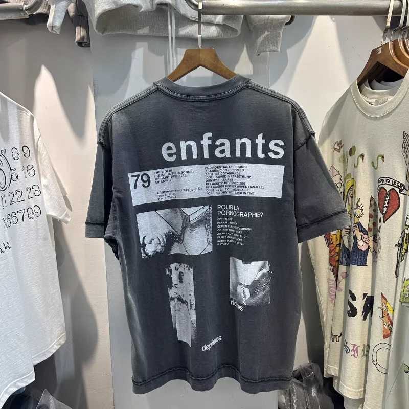 Men's T-Shirts ERD Oversized Retro Washed Water Rrse Stitching Process Printed High-Quality Casual T-Shirt J240325