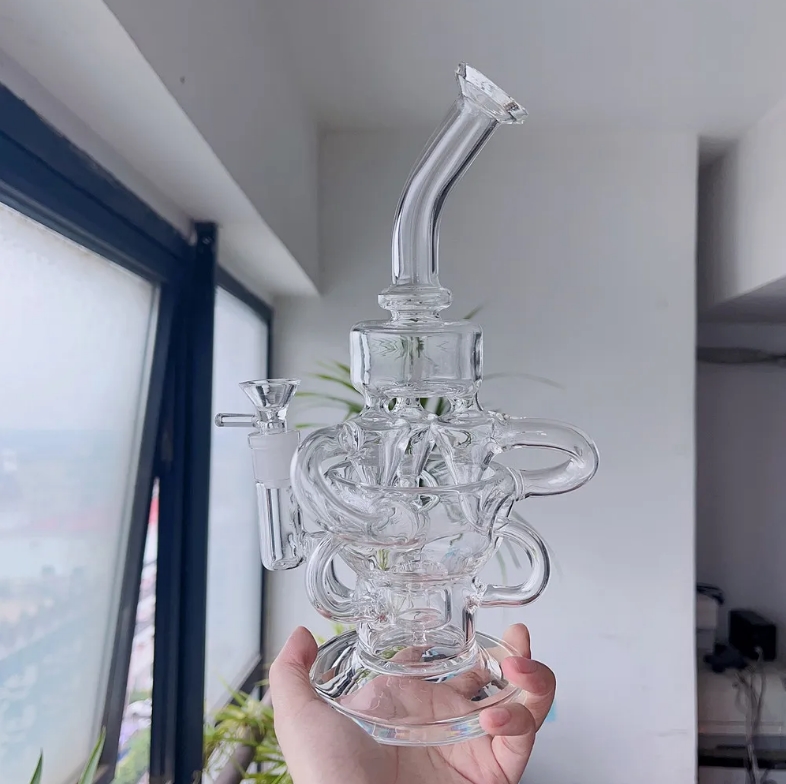 Big Glass Bong Hookahs Recycler Water Bongs Big Smoking Glass Water Pipes Bubbler Oil With 14mm banger