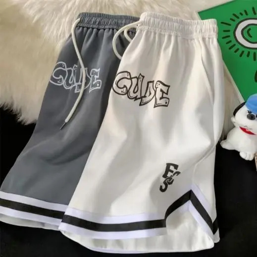 Casual Five-point Pants Men Baggy Straight Casual Short Pants Y2K Streetwear Fashion Beach Seaside Casual Short Pants 240319