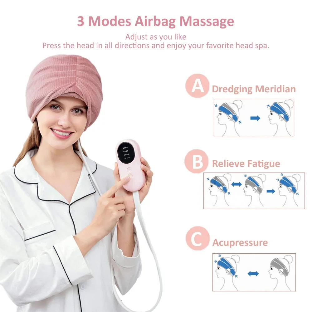Migraine Relief Cap Electric Airbag Head Massage Heat Vibration Kneading Towel Headache Relaxation Treatment Anti Stress Machine 240309
