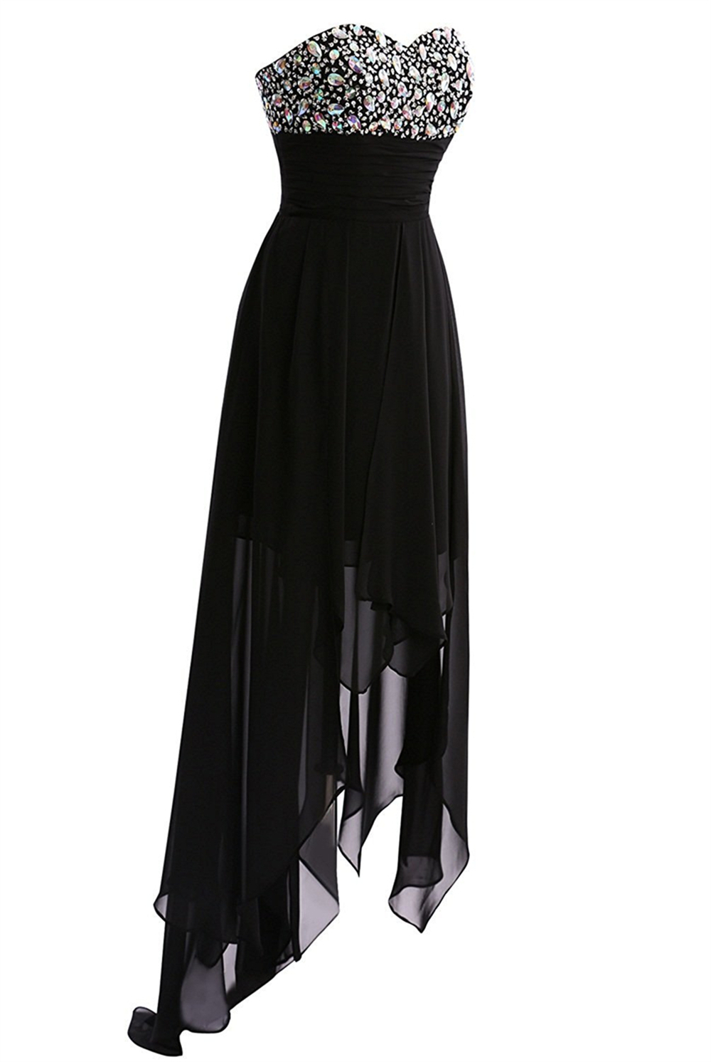 Hi-Lo Long Prom Dresses Chiffon A-Line Crystal Sweetheart Beading Sequins Plus Size Formal Occasion Evening Party Gown Pd02