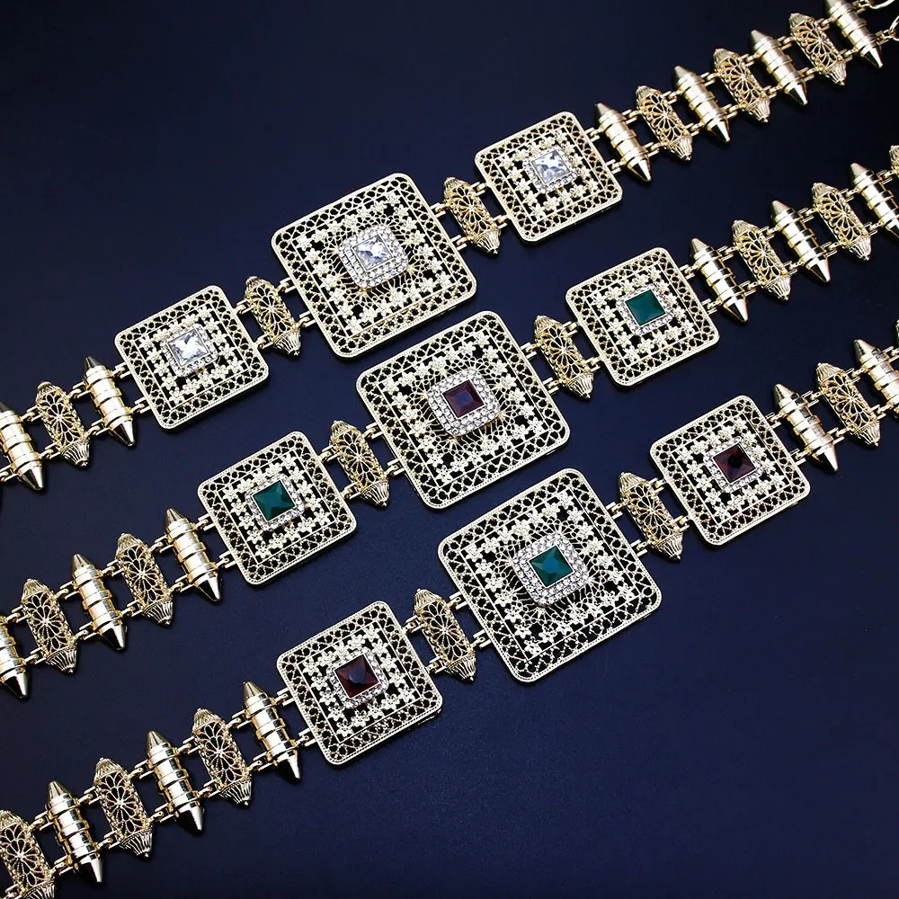 Sunspicems Chic Morocco Caftan Waist Belt Chain Gold Color Arabic Women Dress Body Bride Jewelry Adjustable Length 240311