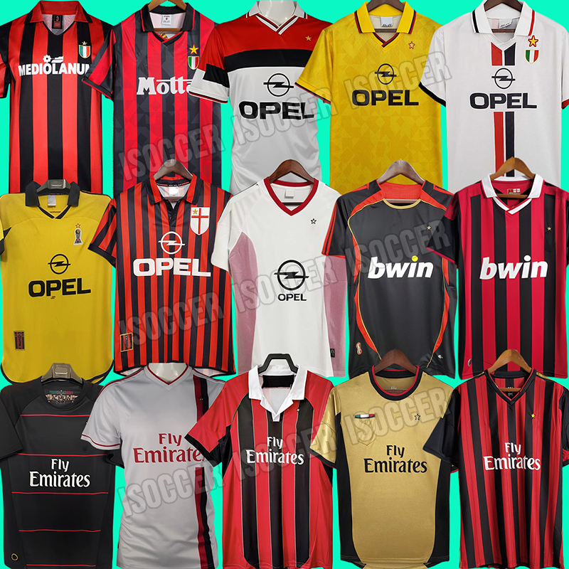 Retro shirts 96 97 99 Gullit soccer jerseys AC 88 89 02 03 04 05 06 Vintage Maldini Van Basten football KAKA Inzaghi aC 06 07 09 10 Rivaldo SHEVCHENKO Baresi Seedorf