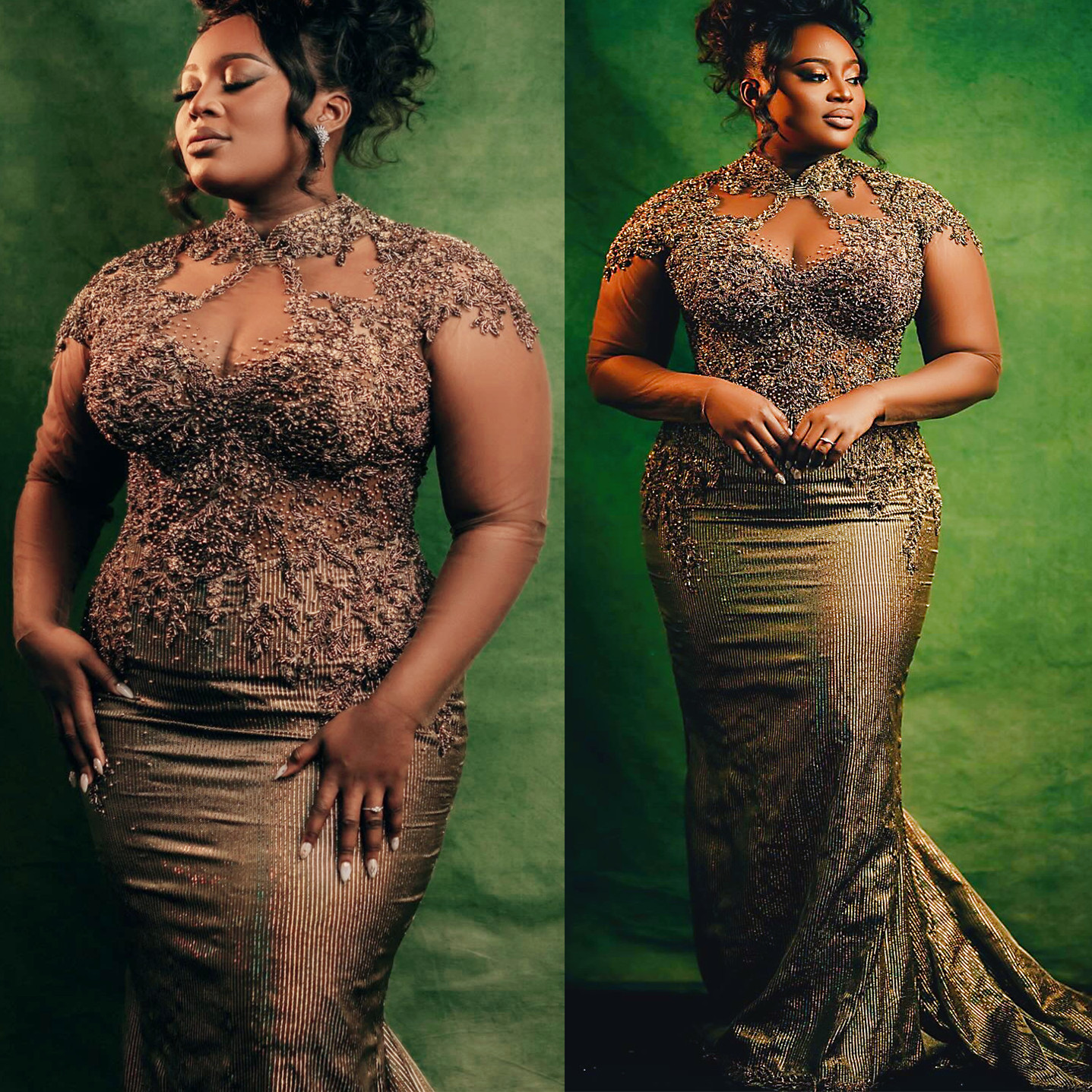 Aso Ebi Brown Urious Mermaid Prom Dress Beaded Lace Evening Formal Party Second Reception Th Birthday Engagement Gowns Dresses Robe De Soiree Z Lz0304