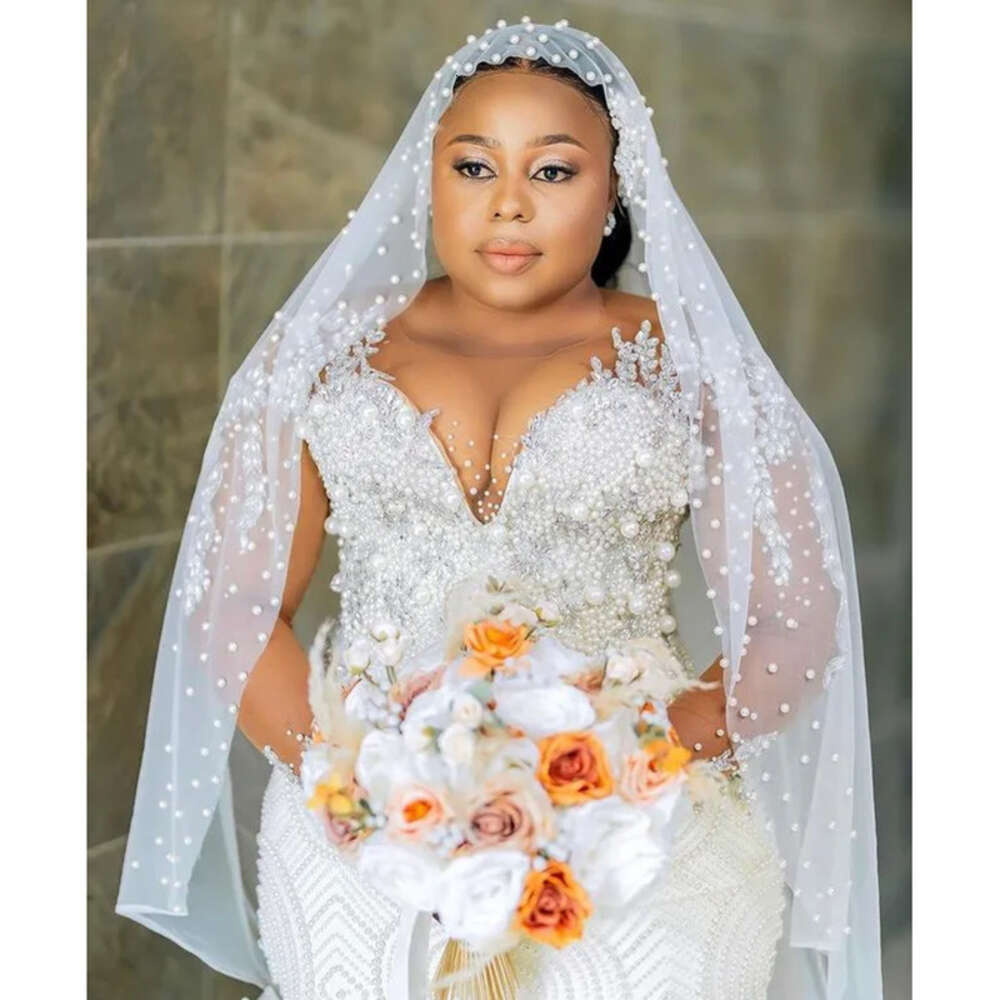 Aso Oct Ebi Arabic Plus Size Ivory Mermaid Wedding Beaded Sequined Lace Bridal Gowns Dress ZJ 6660306