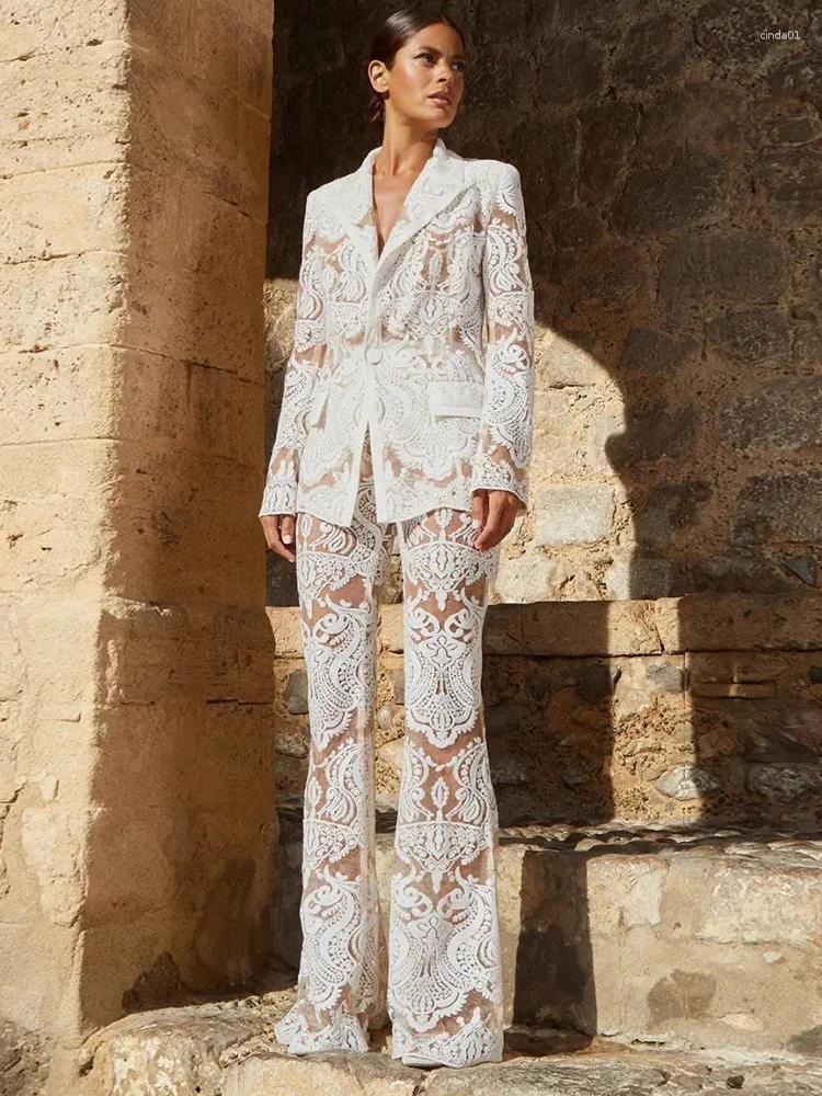 Womens Two Piece Pants Handmade Mesh Embroidered Sequin Set White Designer Suit Coat And Pieces Blazer Punk AAA Discount for in-store purchases
