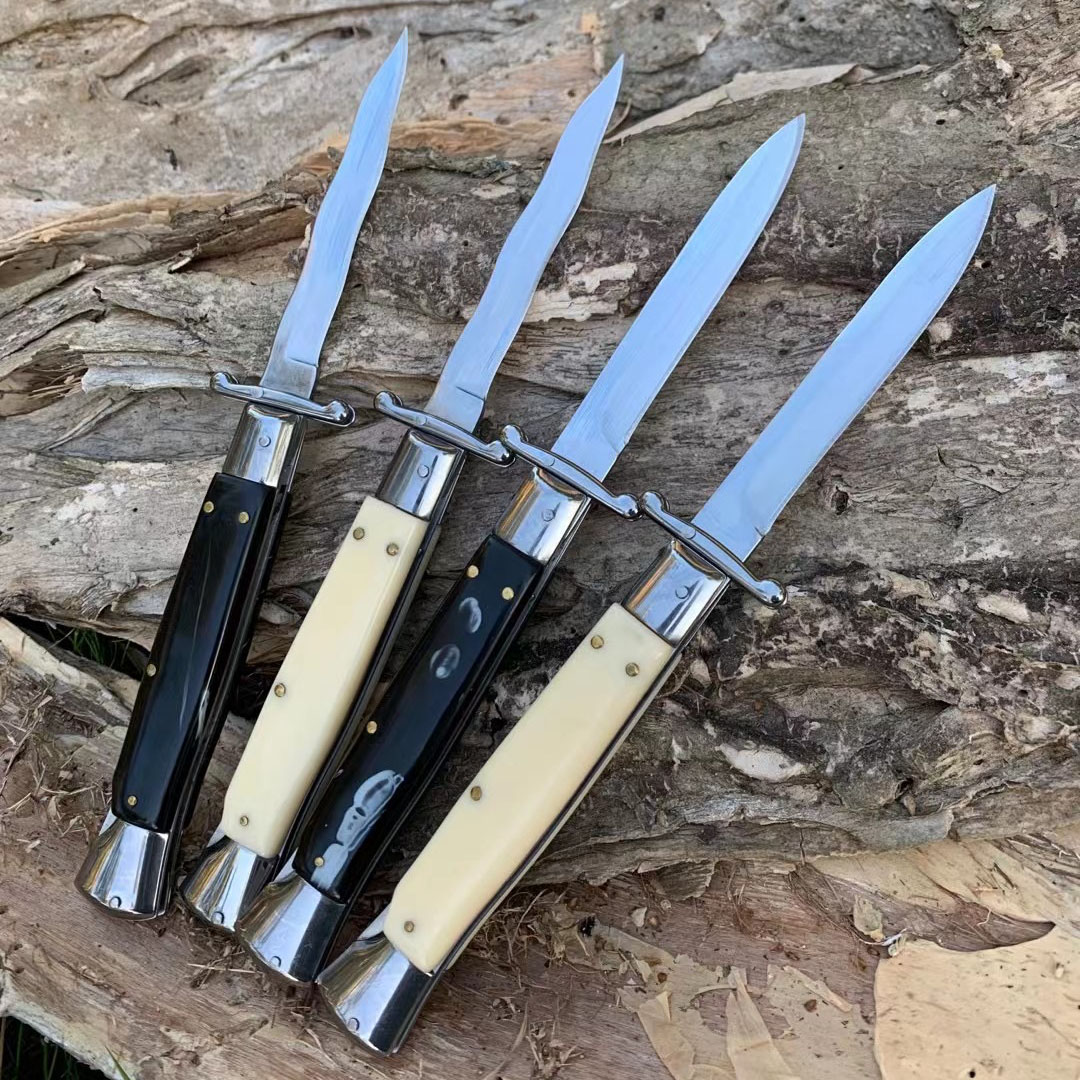4Models 10'' Stiletto Mafia Knife 440C Blade Resin Handles Horizontal Pocket Knives EDC Tools