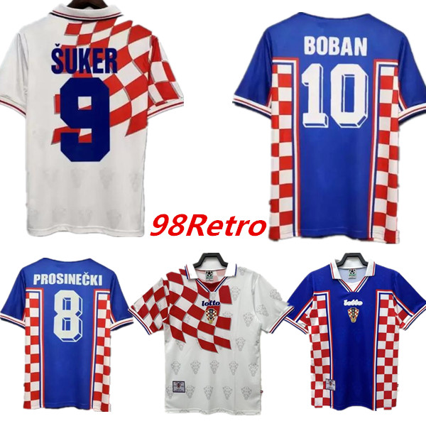 1998 Home Away SUKER Retro jerseys Boban Croatia Soccer jerseys vintage classic Prosinecki football shirt SOLDO STIMAC TUDOR MATO BAJIC maillot de foot