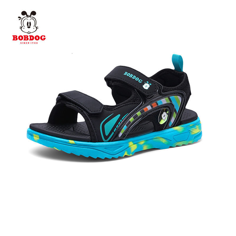 Apakowa Boys Genuine Leather Sandals Kids Open Toe Flat Shoes for Toddler Boys Summer Orthopedic Beach Sandals with Arch Support 210226