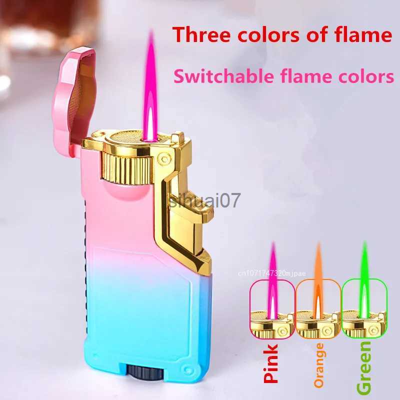 Lighters Dropshipping VIP Link Creative Three-color Metal Gradient Inflatable Flame Switching Cool Windproof Torch Lighter 240325 W260202