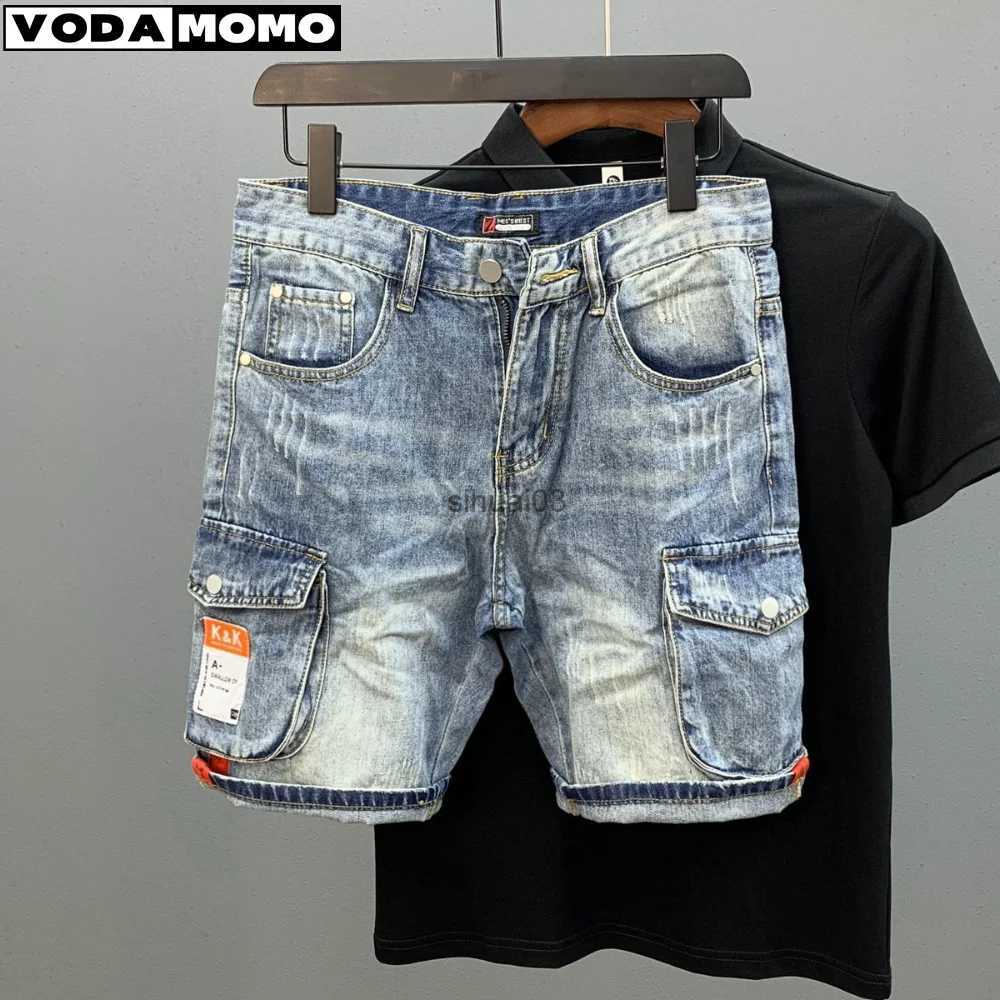 Men's Jeans Summer Mens Fashion Pocket Bag Jeans Loose Straight Hat Jeans Mens Street Clothing Shorts Roba MensL2403