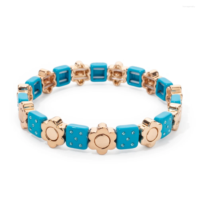 Strand Alloy Dice Beads Inlaid Rhinestone Bracelet Boho Enamel Flower Elastic 2024 Women