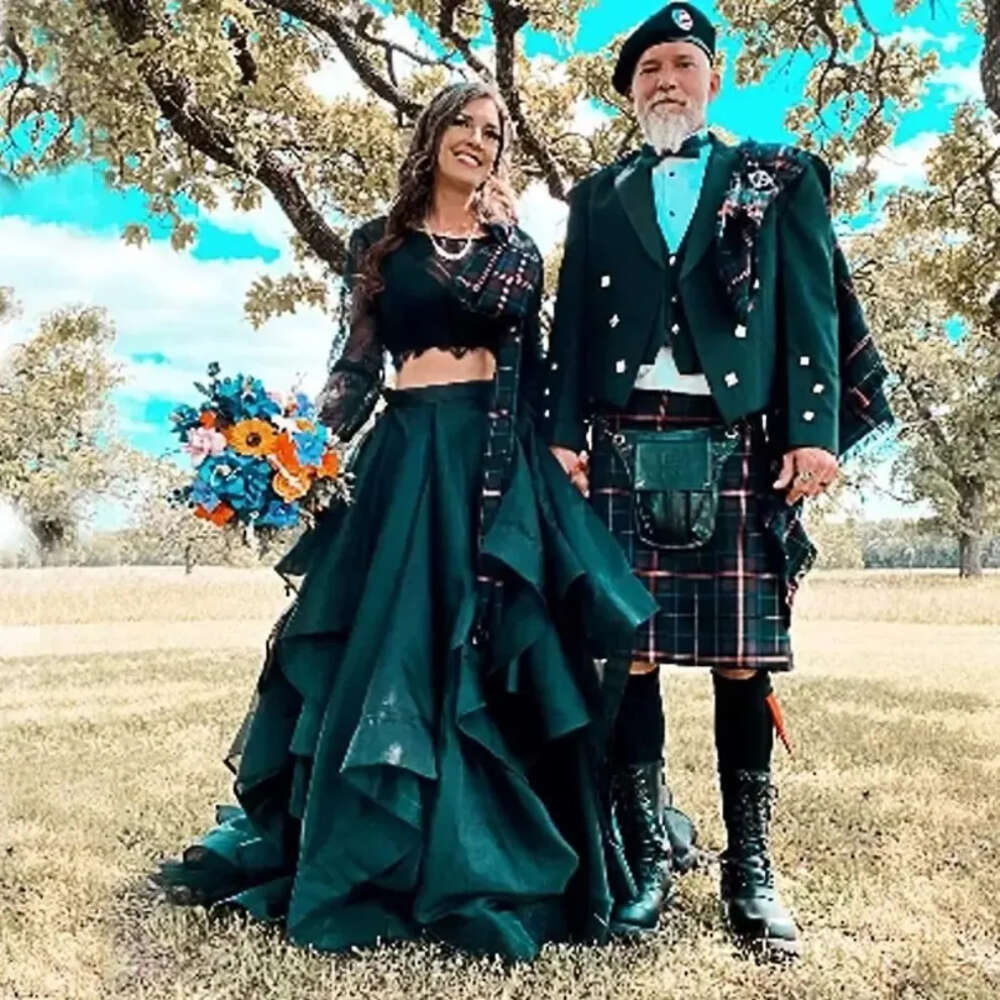 Stunning Two Pieces Wedding Dresses Beach Lace Bridal Gowns With Long Sleeves A Line Sweep Train Tulle Vestido De Novia Wly935