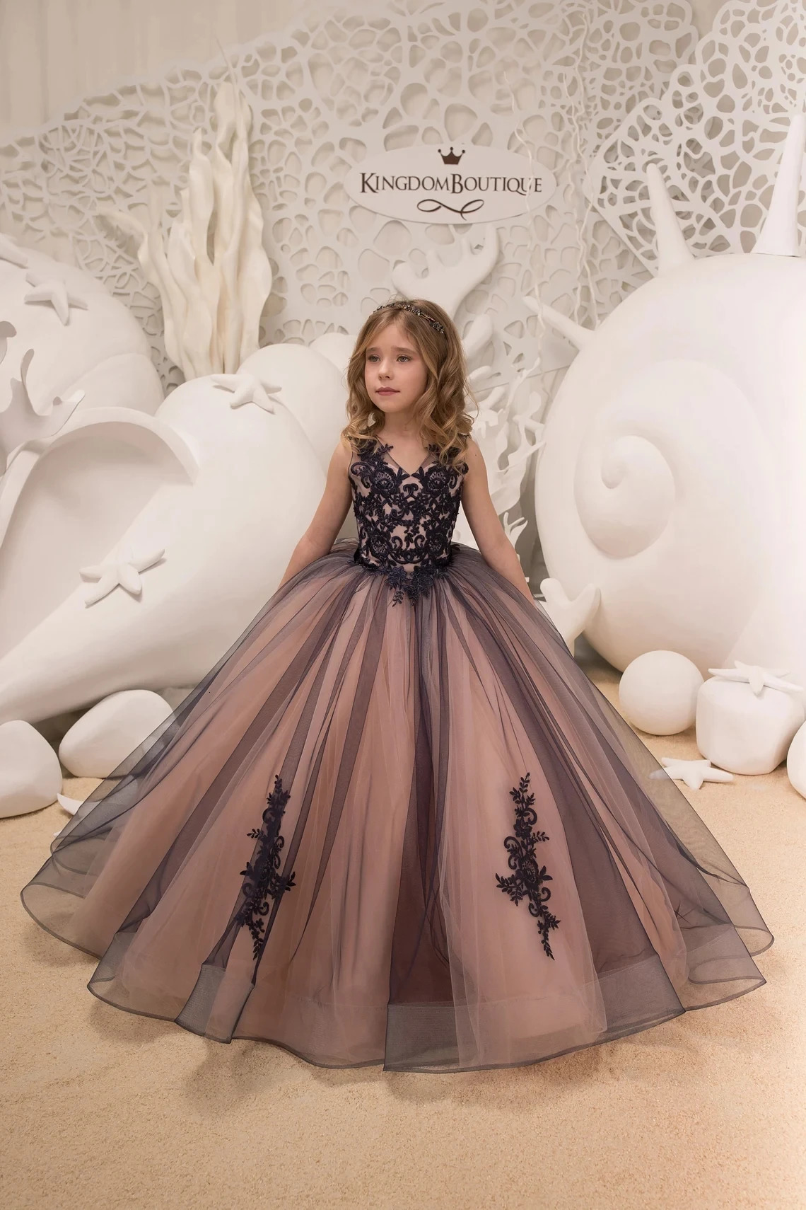 FATAPAESE Black Lace Tulle Formal Flower Girl Dress for Kids Special Occasion Bridesmaid Party Wedding Pageant Birthday Christma 240312