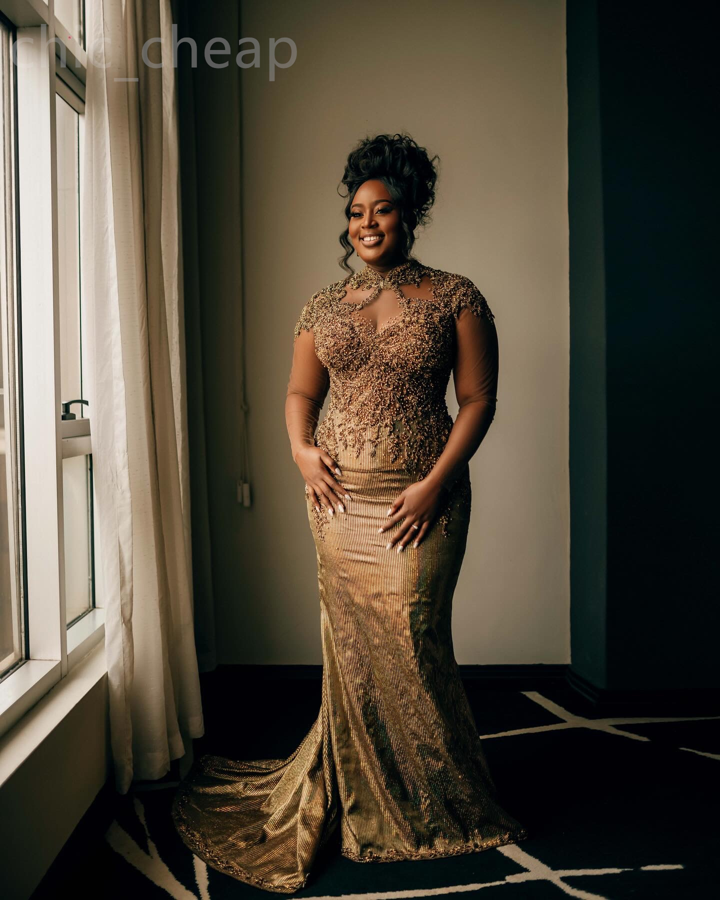Aso Ebi Brown Urious Mermaid Prom Dress Beaded Lace Evening Formal Party Second Reception Th Birthday Engagement Gowns Dresses Robe De Soiree Z Lz0304