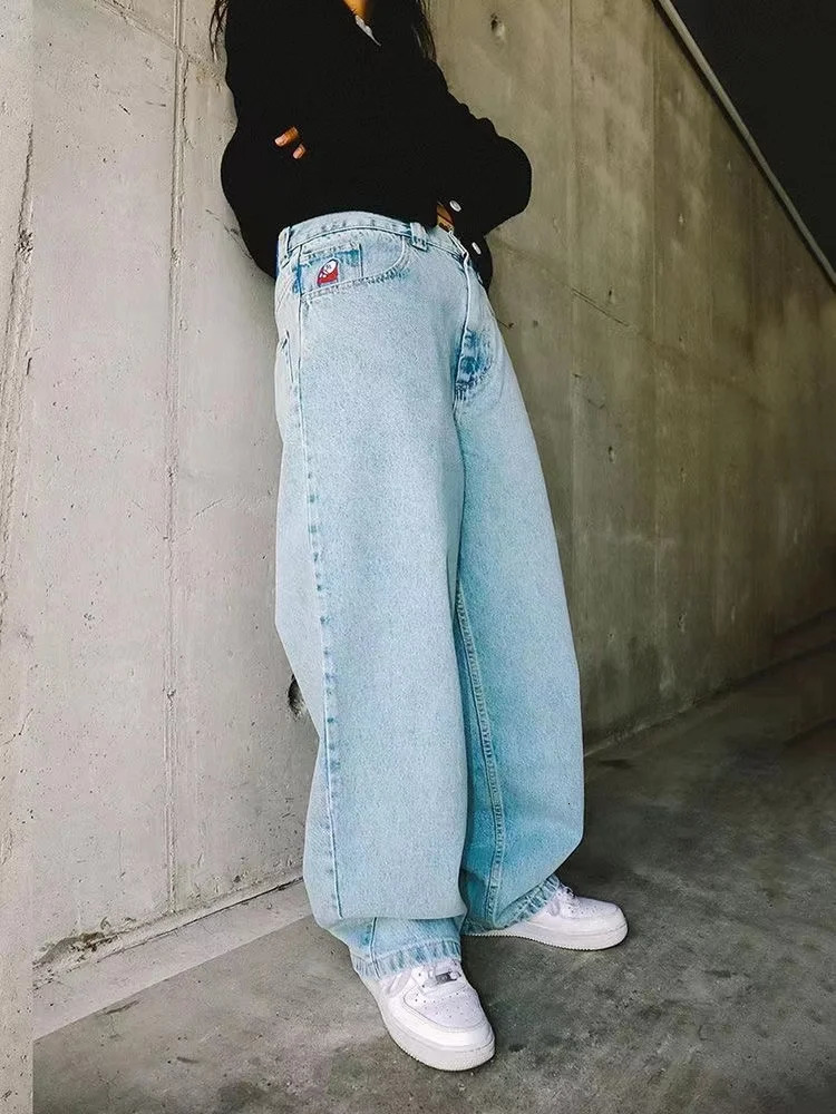 Y2K Golf Trap Wang Jeans for Men Streetwear Baggy Embroidery Denim Leisure Simple Cargo Pants Women Mujer 240320