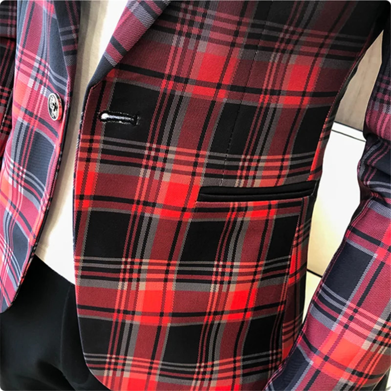 Spring Colorblock Plaid Blazer Men Slim Casual Man Blazers Wedding Business Party Clothing Dress Coat Blazer M-3XL 240315
