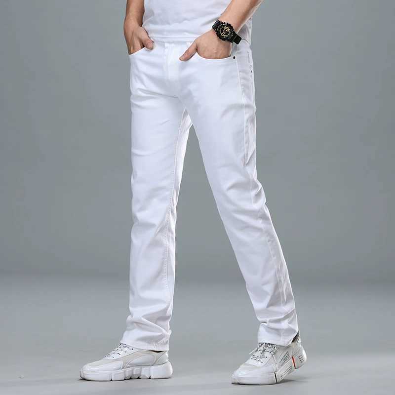 Men's Jeans Fashionable street clothing soft white denim mens bag jeans ultra-thin fitting pants classic business work casual simple jeans mensL2