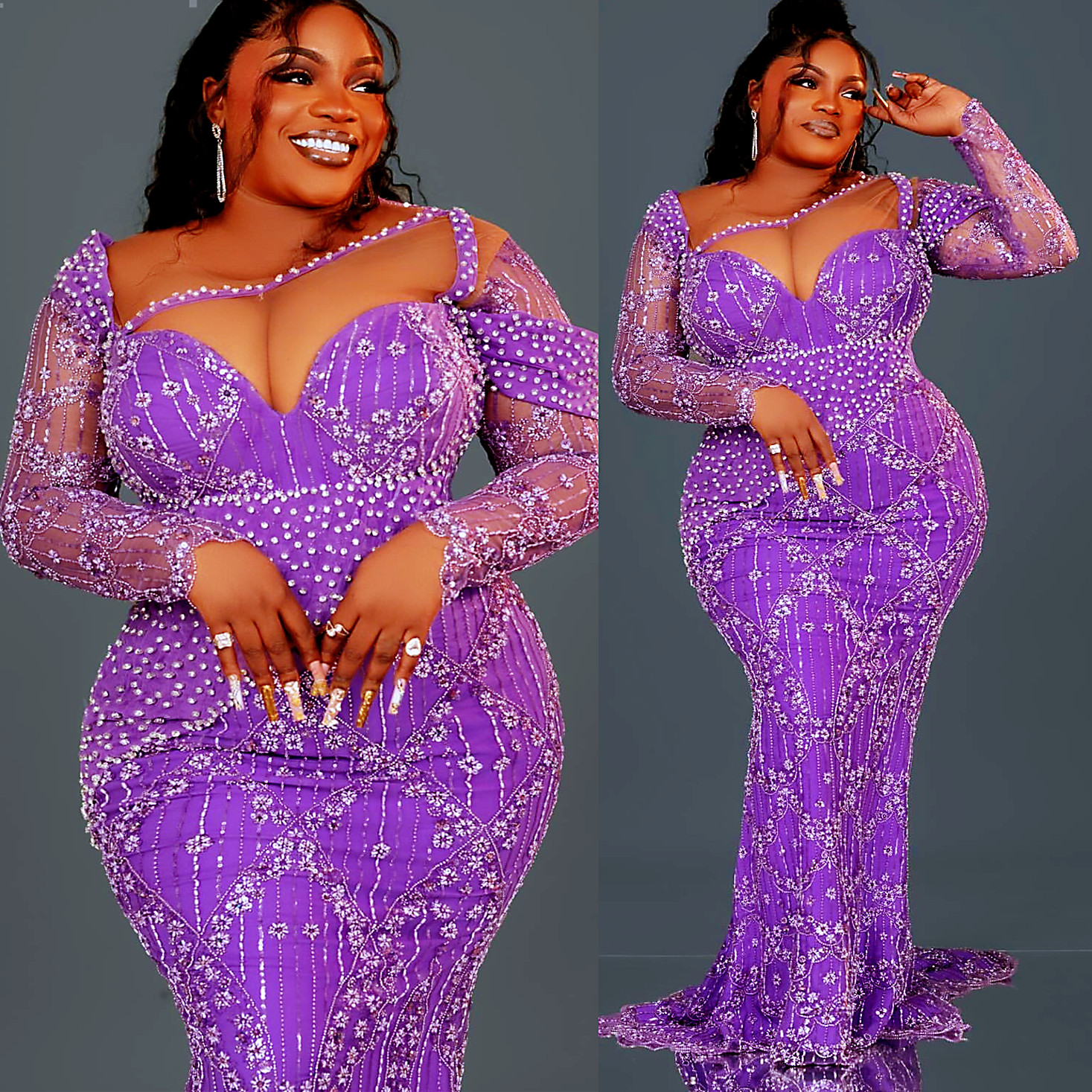 2024 Aso Ebi Plus Size Lilac Mermaid Prom Dress Beaded Crystals Evening Formal Party Second Reception 50th Birthday Engagement Gowns Dresses Robe De S