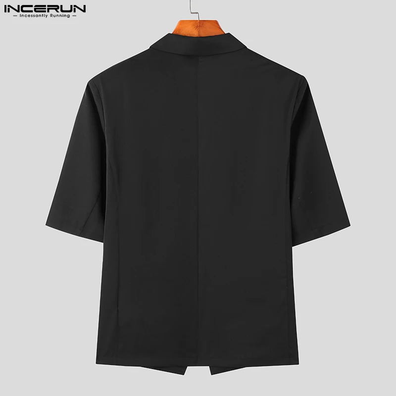 INCERUN Tops Korean Style Mens Silhouette Shoulder Pads Solid Blazer Casual Party Male All-match Short Sleeved Suit S-5XL 240318