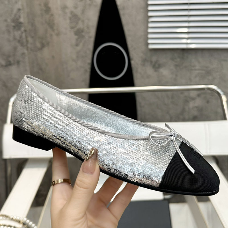 Womens Loafers Slinbacks Dress Shoes Designer Glittered Tulle Chunky Heels Ballet Shoe Moccasins Espadrilles Ladies Slip On Mules Silver Gold Out