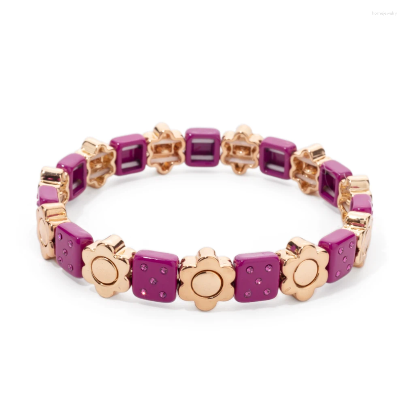 Strand Alloy Dice Beads Inlaid Rhinestone Bracelet Boho Enamel Flower Elastic 2024 Women