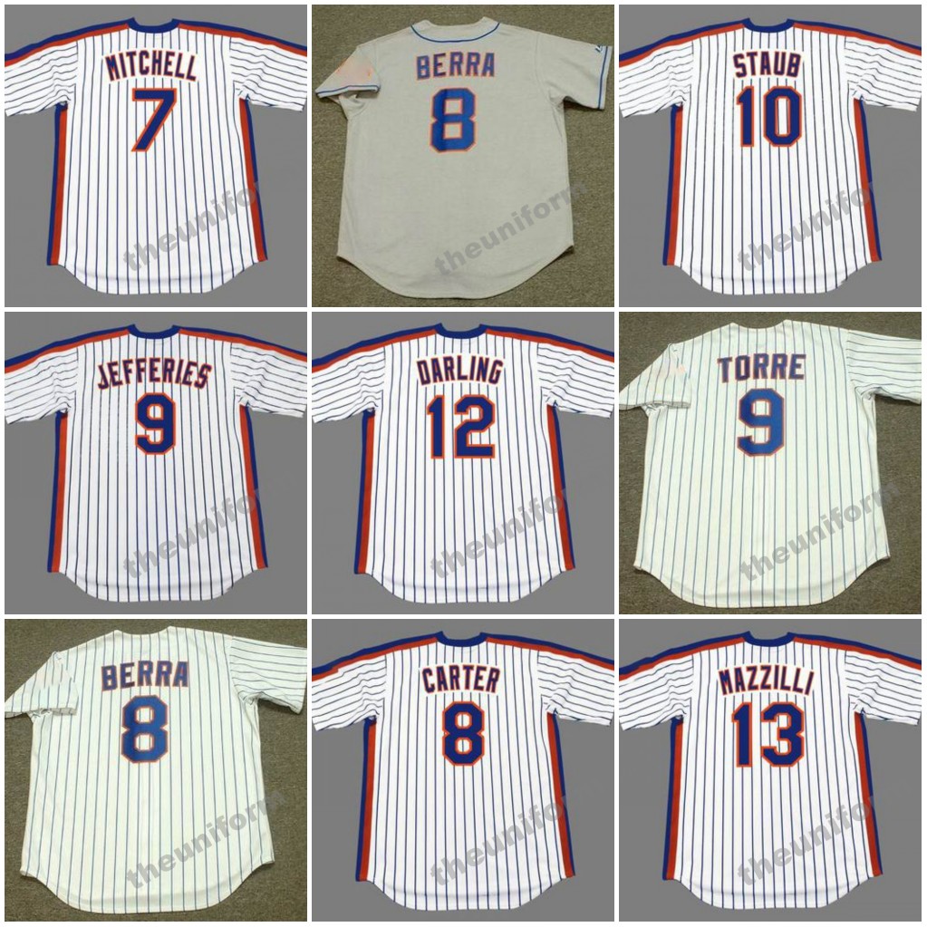 Men's 1965's-1987's New JOSE REYES KEVIN MITCHELL GARY CARTER YOGI BERRA GREGG JEFFERIES JOE TORRE 10 STAUB RON DARLING LEE MAZZILLI Throwback York Baseball Jersey S-5XL