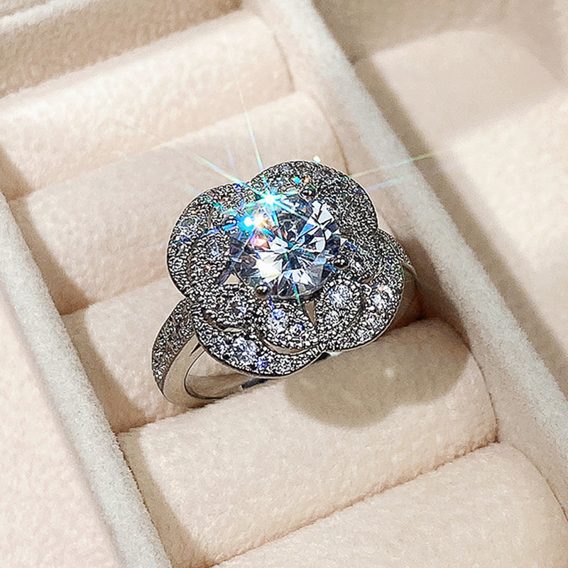 2024 Handmade Wedding Rings Vintage Jewelry 925 Sterling Silver Round Cut White Topaz CZ Diamond Gemstones Party Women Bridal Flower Ring For Mother D