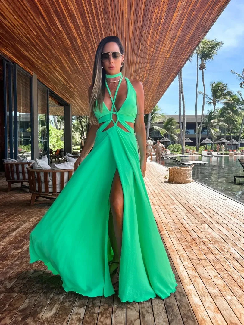 Beach Cover Up 2023 Women Dress Solid Coverups Summer Wear Sexy Elegant Female Bandage Backless Long Swing 240320