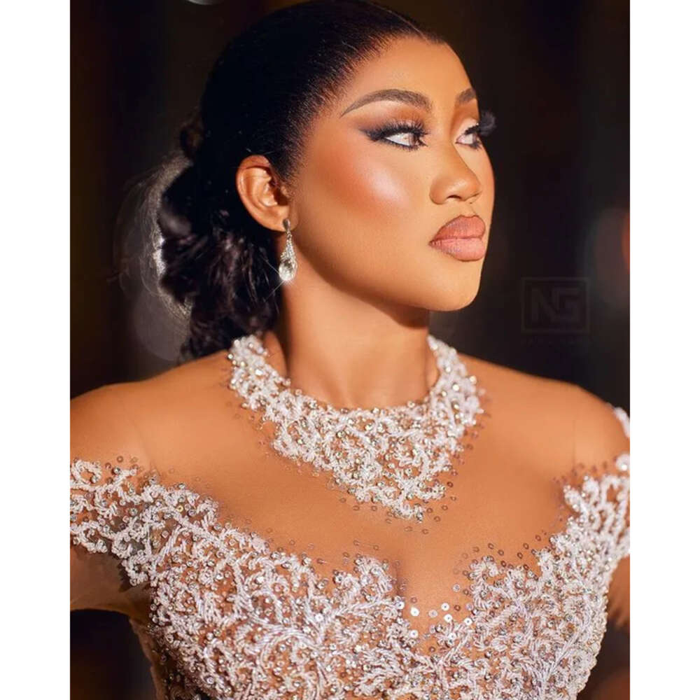 Aso Oct Ebi Arabic Plus Size Ivory Mermaid Wedding Dress For Bride Beaded Lace Tiers Tulle Bridal Gowns Dresses ZJ Es 0505