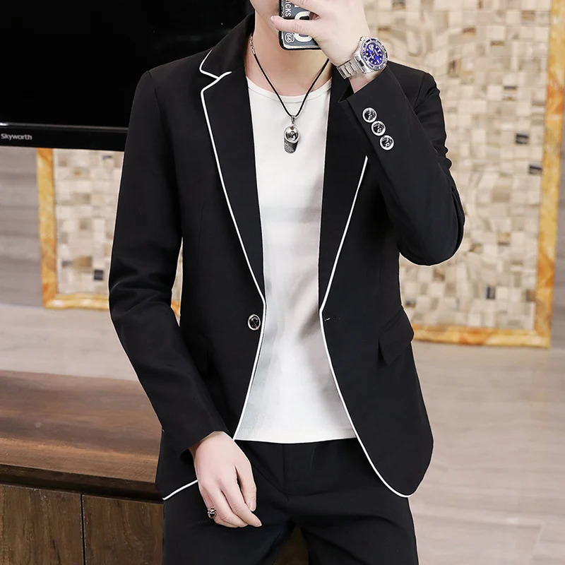 Mens Yellow Printed Suit Jacket and Trousers Spring Autumn Slim Men 2 Piece White Black Blazer Pants 240318