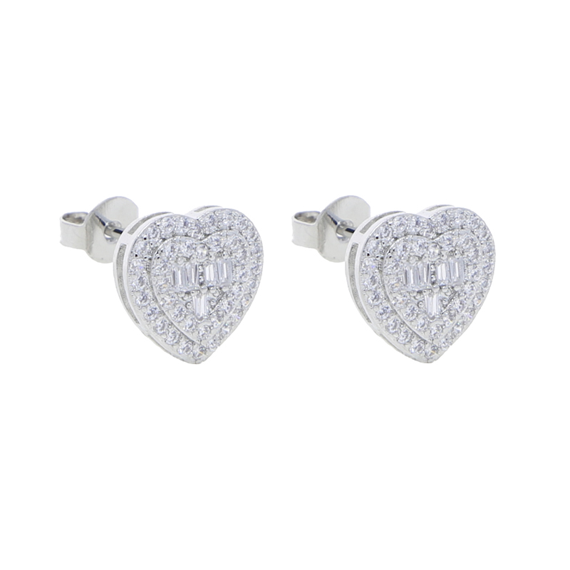 High Quality Cz Paved Heart Stud Earrings in Gold Sier for Women's Fashion and Wedding Jewelry