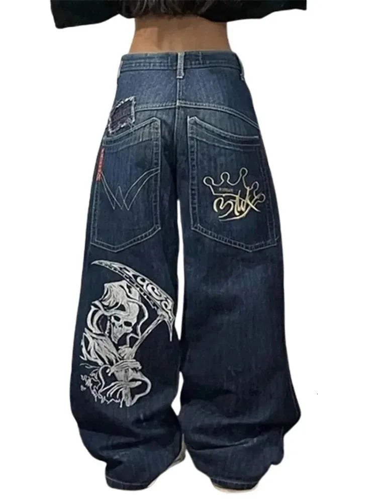 Gothic Y2K Baggy Jeans for Women Hip Hop Streetwear Blue Jeans Women Graphic Retro Jeans 90s Pants Harajuku High Waist Trouser 240315