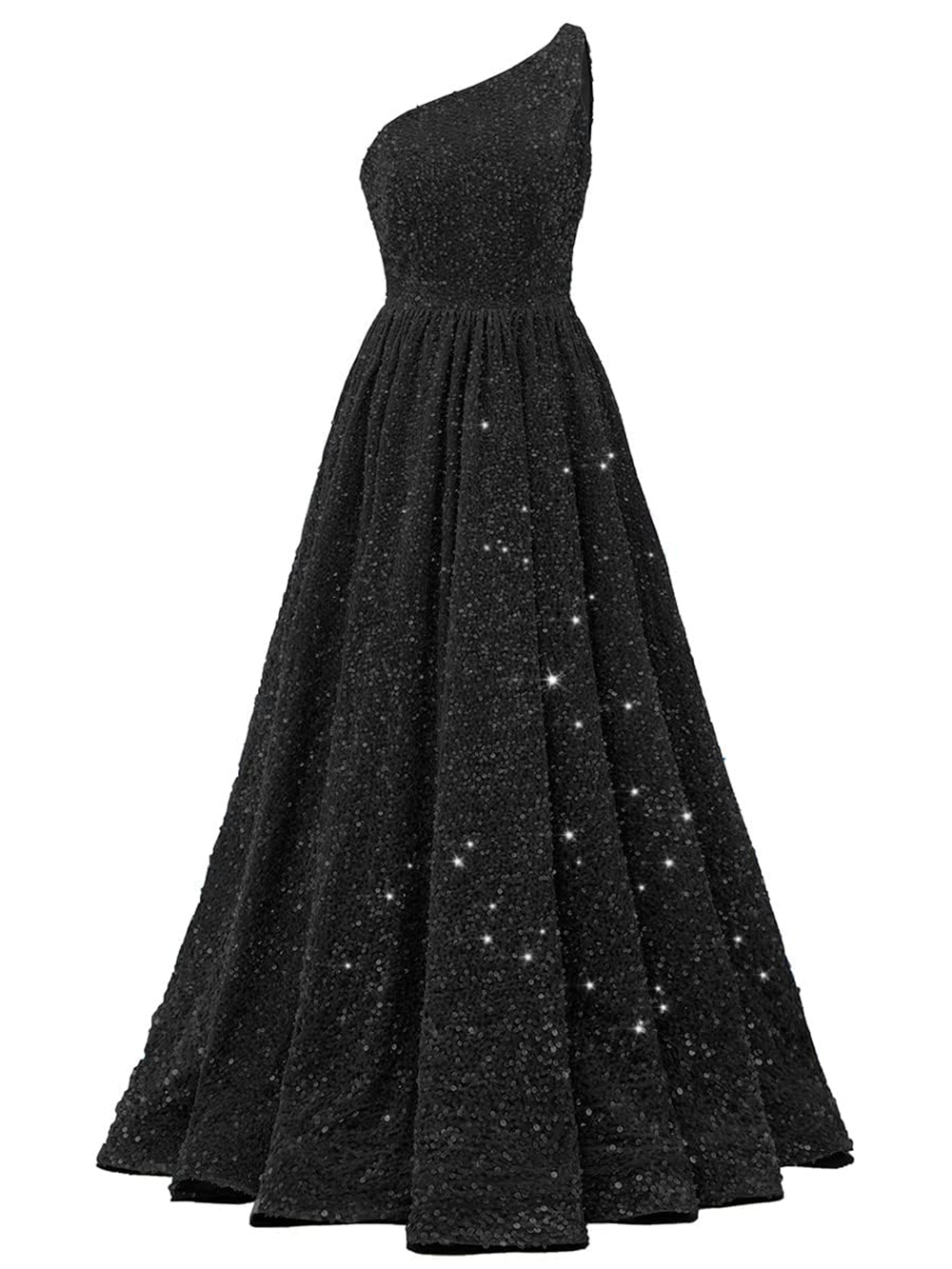 One-Shoulder Long Prom Dresses Sequins A-Line Plus Size Floor-Length Formal Occasion Evening Party Gown Pd04