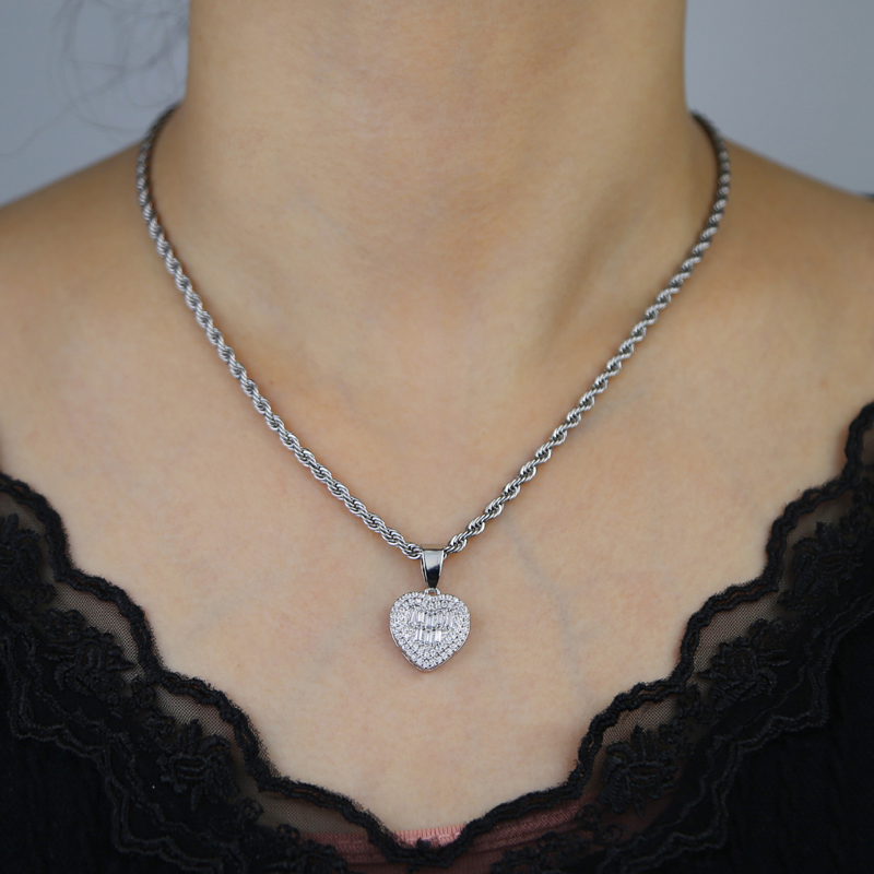 Bling CZ Paved Heart Pendant Necklace Iced Out Cubic Zirconia Hearts Charm Women Lover Hip Hop Wedding Jewelry