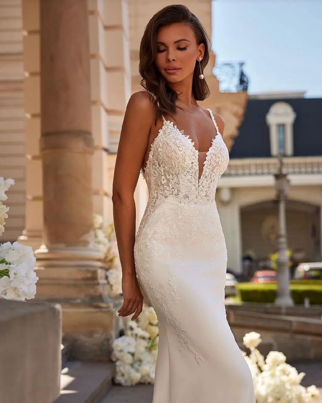 Backless Sexy Lace Mermaid Wedding Dresses Spaghetti Straps Appliques Western Long Train Bridal Gowns Elegant Robes De Mariage Bc15730 0219