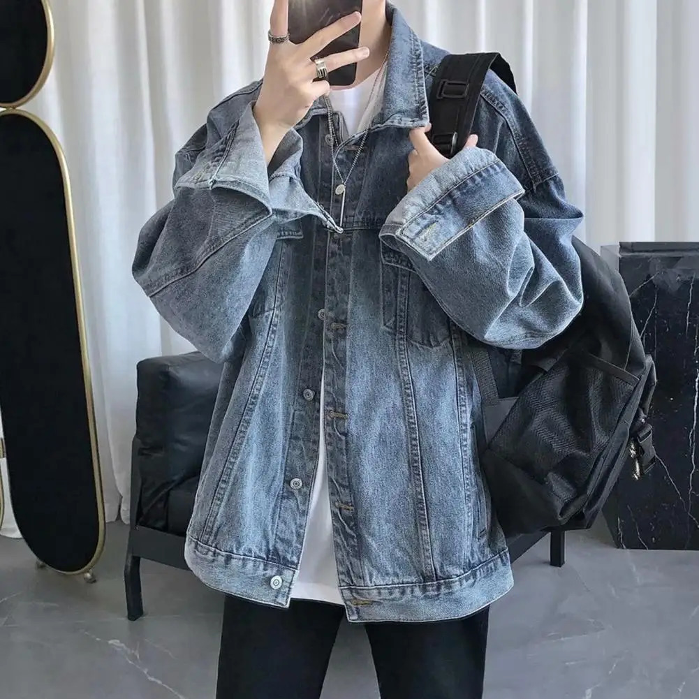 Men Denim Jacket Men Jacket Retro Hip Hop Style Denim Jacket with Multi Pockets Plus Size Men Coat for Casual Streetwear 240319