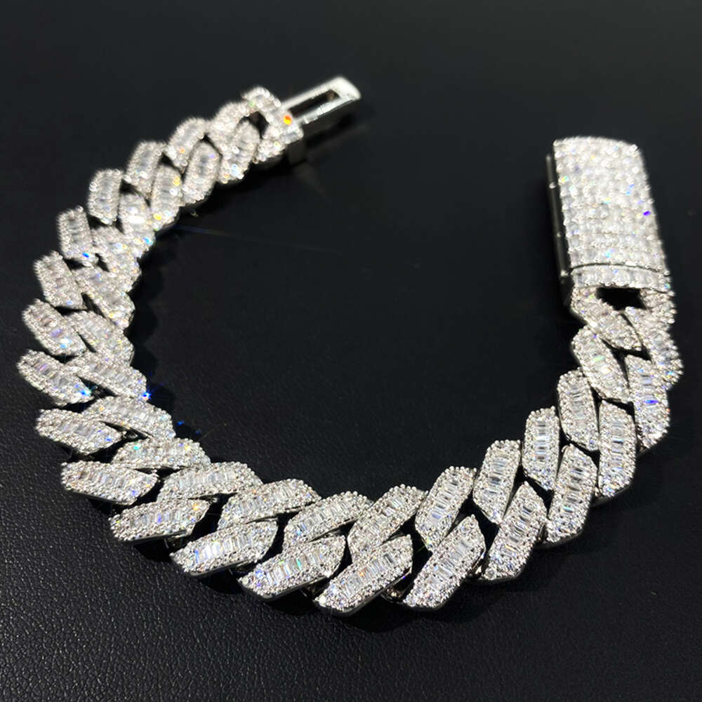 Rapper Popular Design Baguette Diamond Bracelet S925 Moissanite Jewelry Set Luxury Cuban Chain Cuban Link Chain Necklace