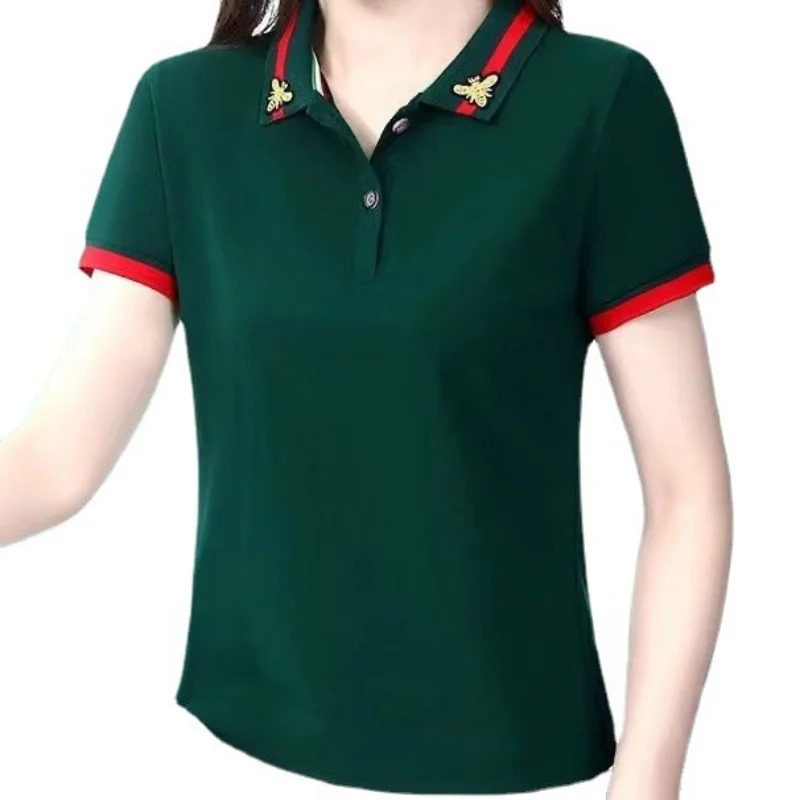 Polo Dress Women Summer Solid Short Sleeve Polo Shirt Slim Sport Polo Embroidered T-shirt Polos Mujer Blusas 240329