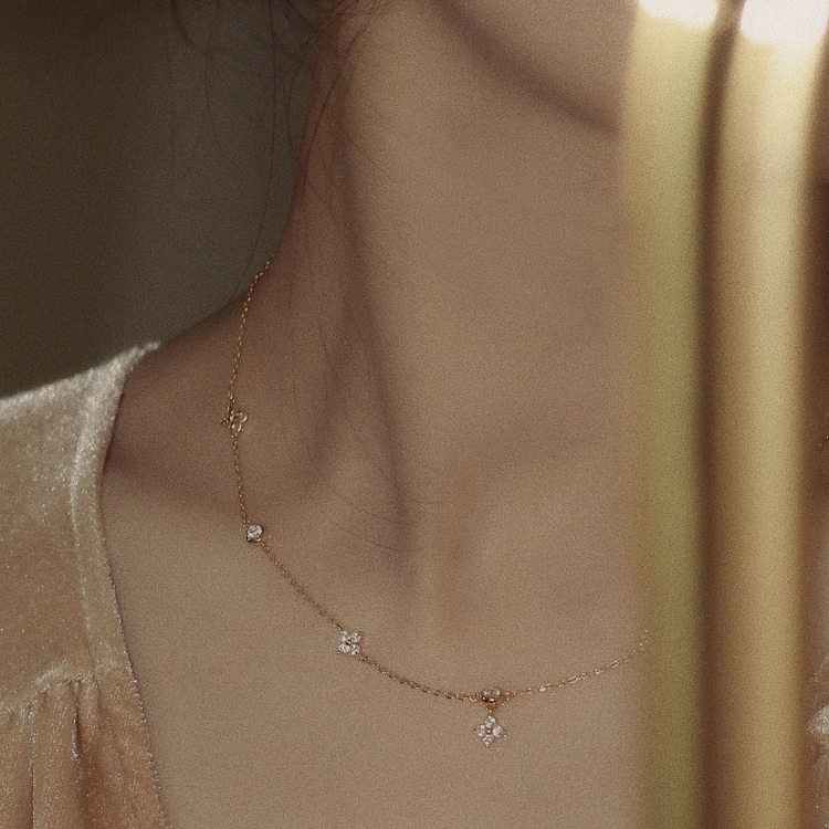 S925 Sterling Silver Jewelry Zircon Clover Pendant Necklace Fourleaf Gold Plated Chain Necklace Z250910