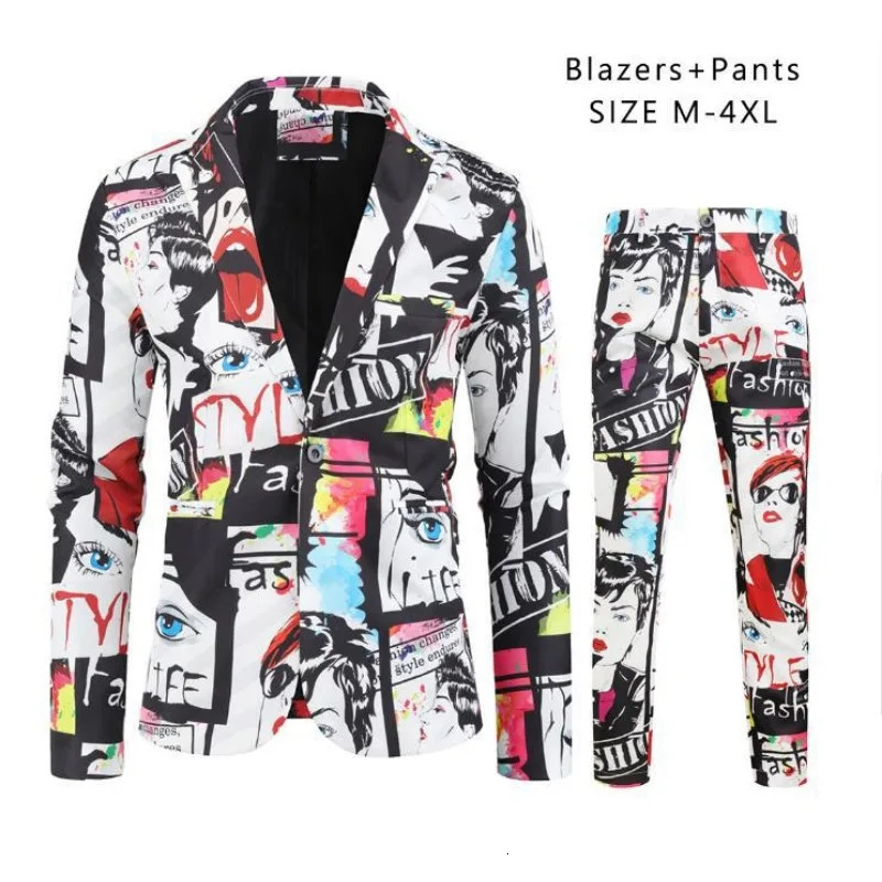 2pcs Playing Cards Poker Print Suits for Men Blazer Jacket Korean Fashion Party Prom Costume Sets Pants Mens Blazer Verde Hombre 240318