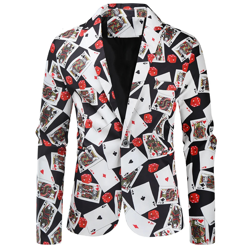 Mens Blazer Jacket Coats Playing Cards Poker 3D Print Party Dress Suit Costume Homme De Luxe Men Clothings Veste Pour Homme 240318