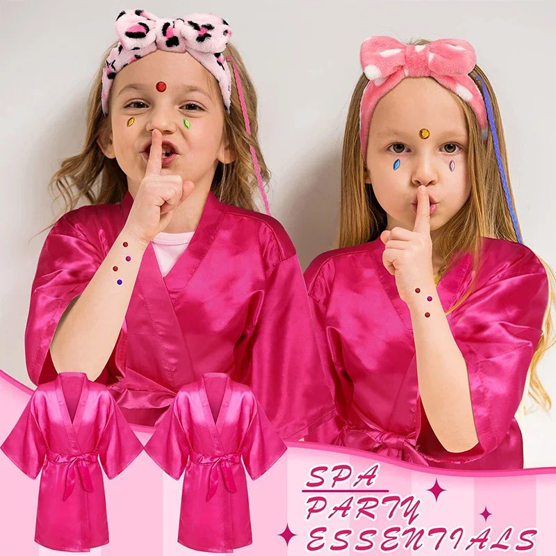 6-18Pcs Spa Party Robes for Girls Kids Birthday Kimono Satin Robe Slumber Party Sleepover Pajamas Party Gowns Pink Party Favors 240323