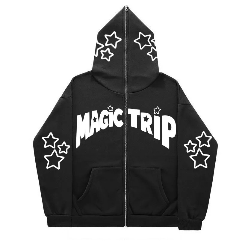 MAGIC TRIP Print Star Y2k Gothic Couple Harajuku Elegant Large Full Zipup Pullover Women Funny Cute Girls Boy Net Chic Hoodie 240312